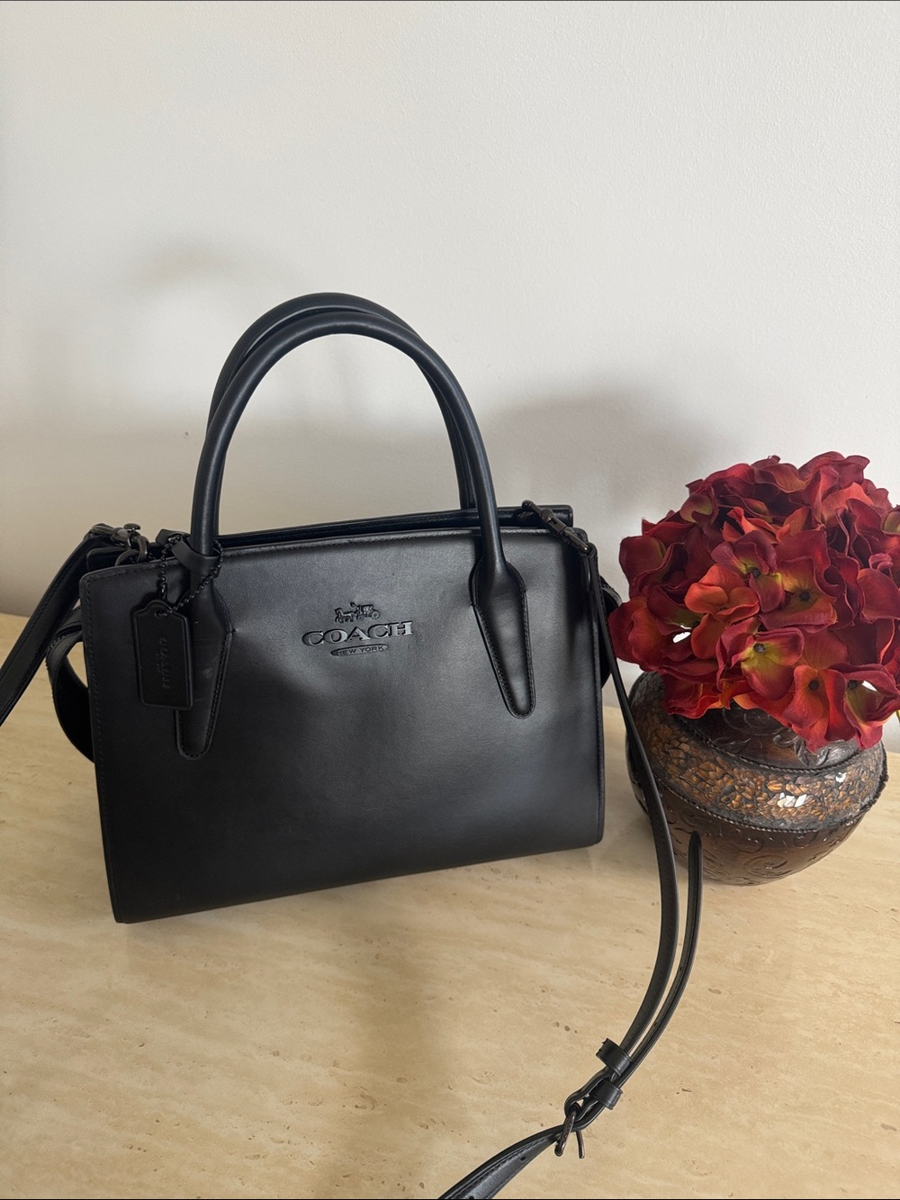 Coach Black Leather Tote Satchel with Top Handles